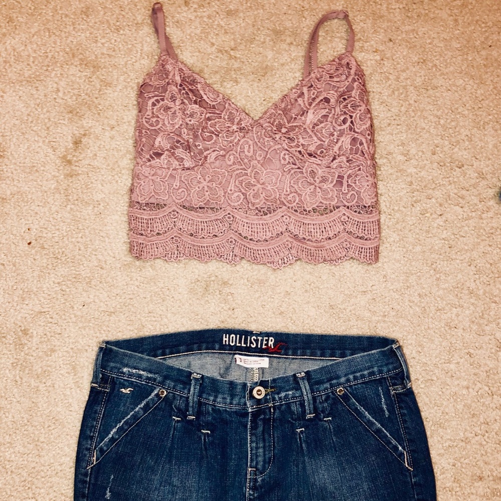 La Hearts Lace Crop Top & Hollister Jean Skirt